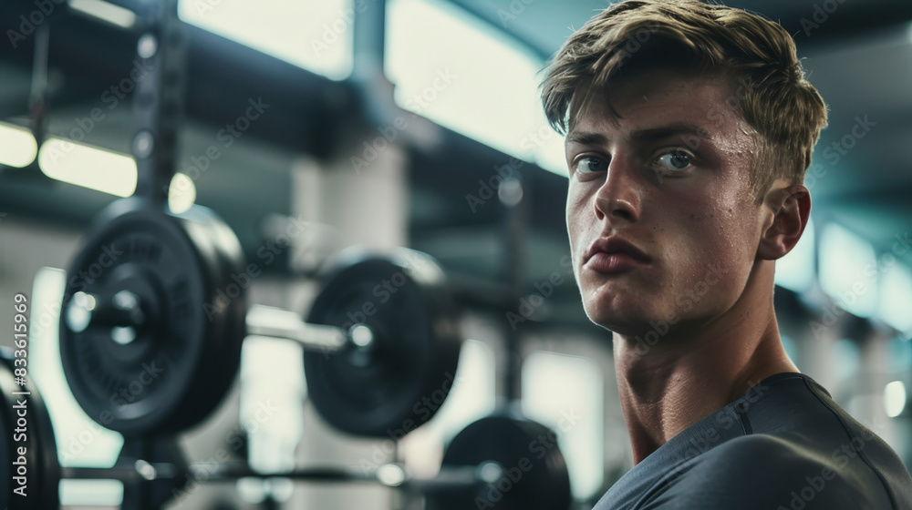 Man Exercising in Gym, Looking at Camera