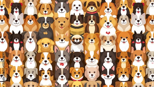 Funny dog animal crowd cartoon seamless pattern wallpaper