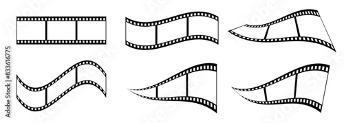 35mm film strip set vector design with 3 frames on white background. Black film reel symbol illustration to use for photography, television, cinema, photo frame.