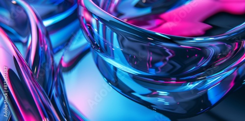 3D render, abstract background with colorful glass shapes and shiny curves in the style of a blue pink purple black white gradient