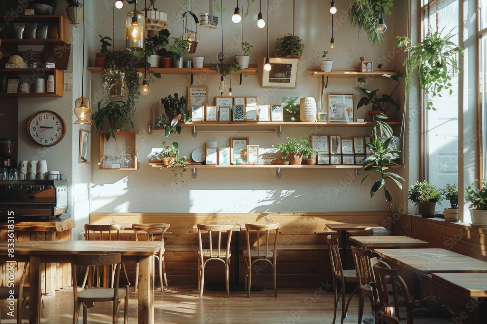 A cozy, minimalist coffee shop with modern decor