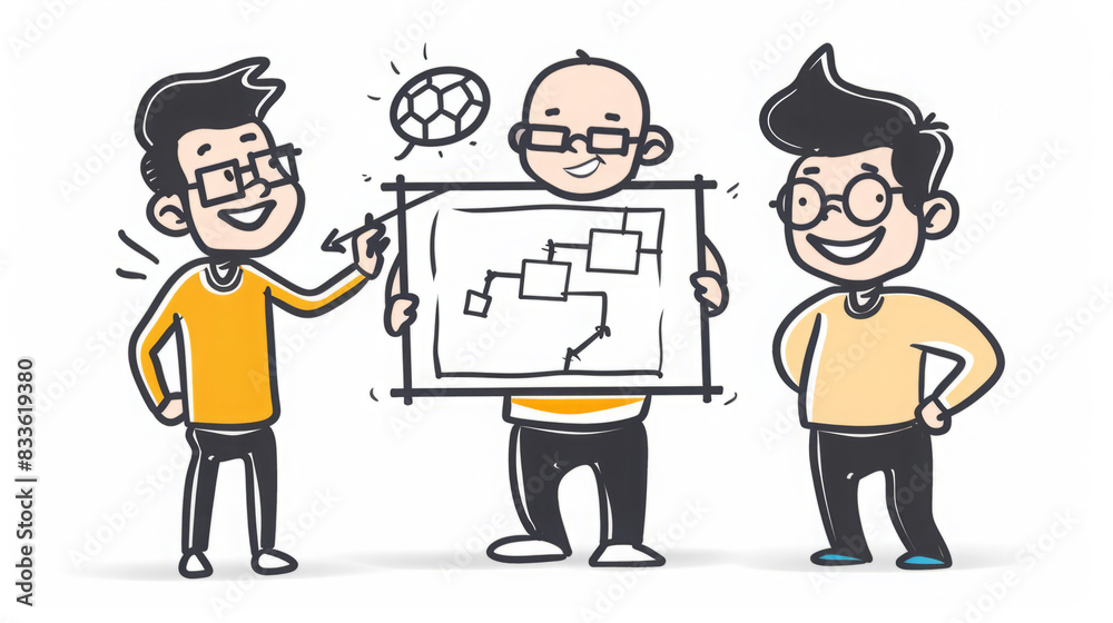Illustration. Characters discuss soccer playing schemes Illustration. Characters discuss soccer playing schemes