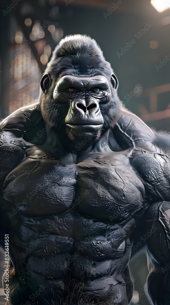 Fierce Gorilla Closeup with Intense Gaze and Powerful Physique Fierce Gorilla Closeup with Intense Gaze and Powerful Physique
