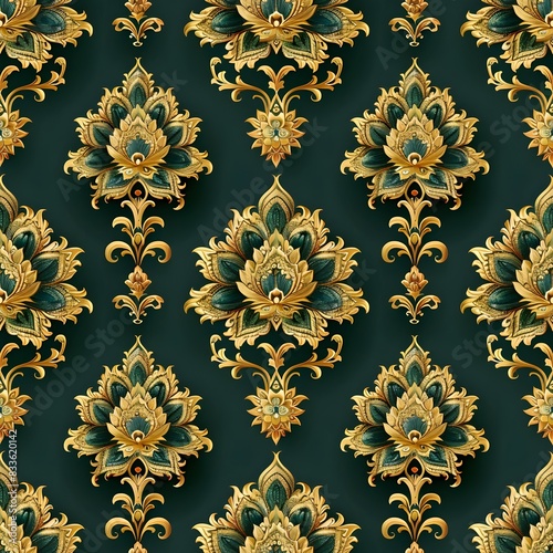 Green and Gold Thai Pattern from King Rama V Era photo