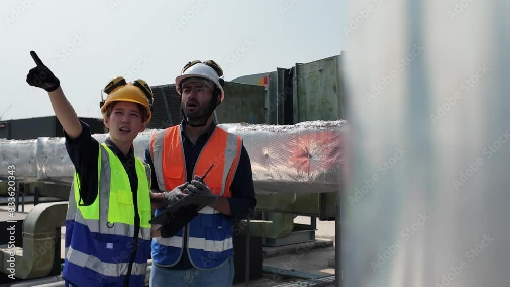 labor manager supervisor person people human yellow white hardhat helmet safety pointing finger cheerful project plan site construction industry builder teamwork factory gesture facility professioanl.