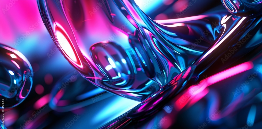 3D render, abstract background with colorful glass shapes and shiny curves in the style of a blue pink purple black white gradient