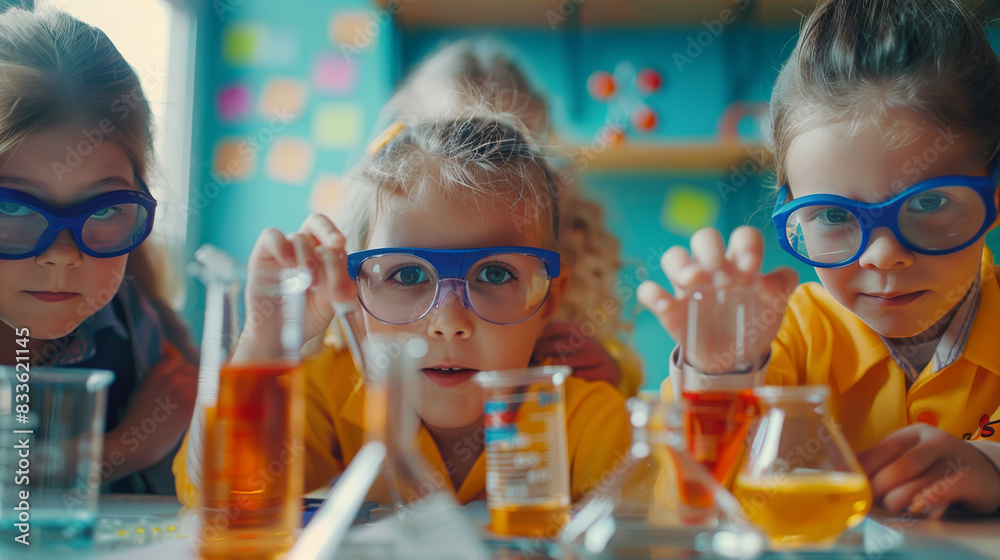 Group of Children Wearing Glasses in a Lab Group of Children Wearing Glasses in a Lab
