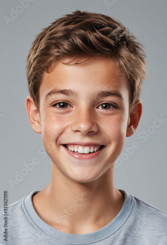 portrait view of a regular happy smiling Australians boy , ultra realistic, candid, social media, avatar image, plain solid background