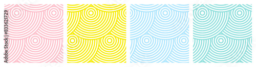 Summer background pattern seamless circle, geometry ripple wave lines in pastel colors. Vector design square template set. Japanese pattern