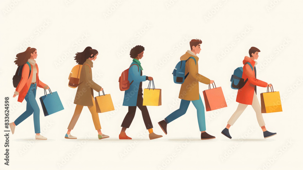 Group of People Walking with Shopping Bags Group of People Walking with Shopping Bags