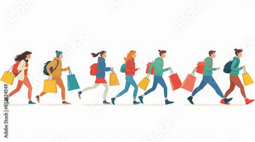 Group of People Walking with Shopping Bags