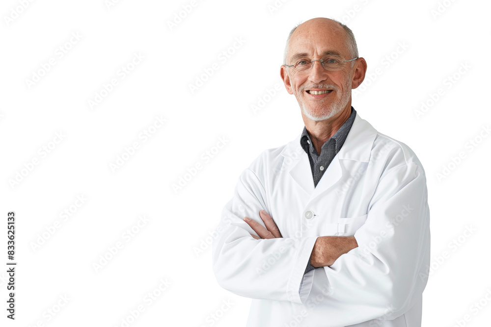 Smiling Elderly Caucasian Doctor with Glasses in a White Coat Smiling Elderly Caucasian Doctor with Glasses in a White Coat