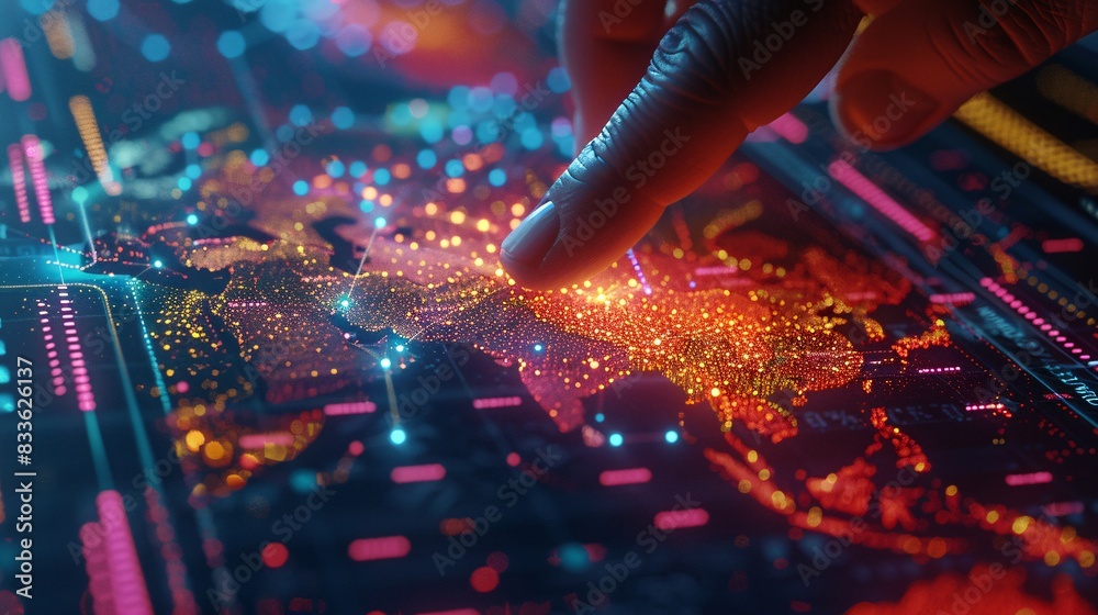 A close-up shot of a finger tracing a line on a heat map, visualizing market trends across different geographical regions. A close-up shot of a finger tracing a line on a heat map, visualizing market trends across different geographical regions.