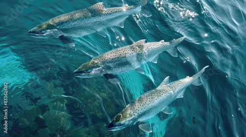 salmon in water, salmon swimming in aquaculture salmon farm