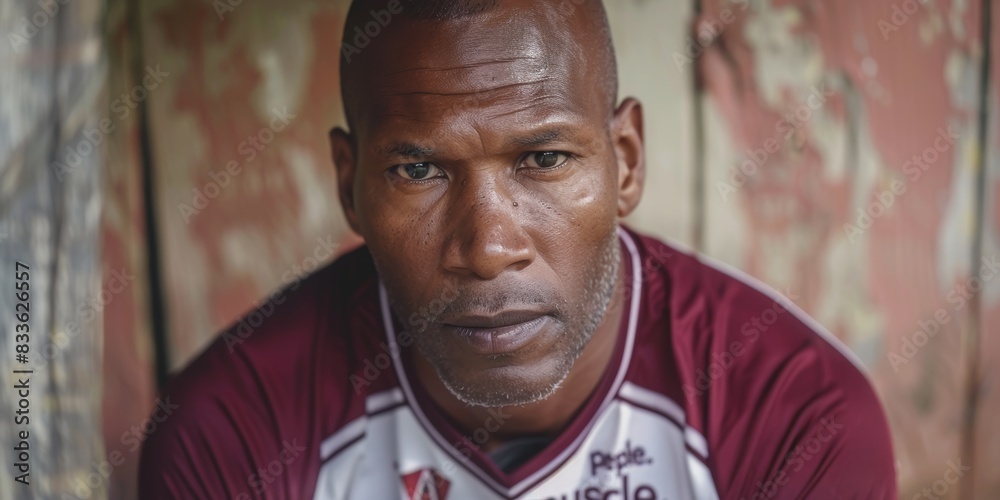 A tired, gasping black man on a rugby field in training, competition, or game. Sweating, breathing, and an athlete or fitness strategist A tired, gasping black man on a rugby field in training, competition, or game. Sweating, breathing, and an athlete or fitness strategist