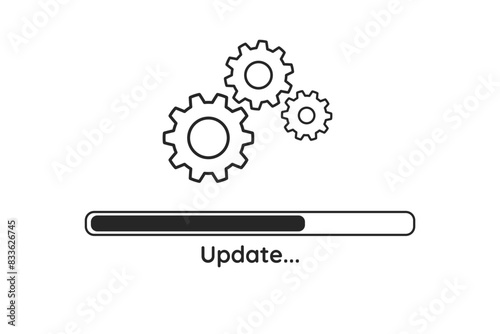 Simple flat black icon or banner representing the update, upgrade, and loading system process. Represents application upgrading progress for web and graphic design. Vector illustration