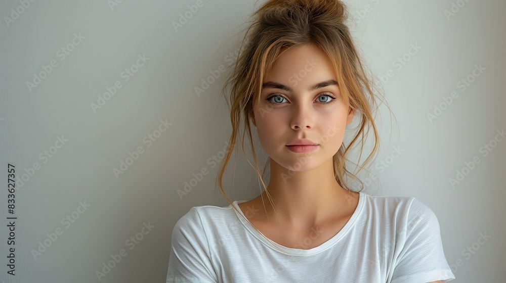 Young Woman in Casual White Shirt Young Woman in Casual White Shirt