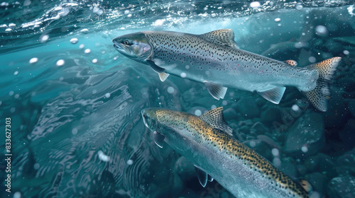 salmon in water, salmon swimming in aquaculture salmon farm