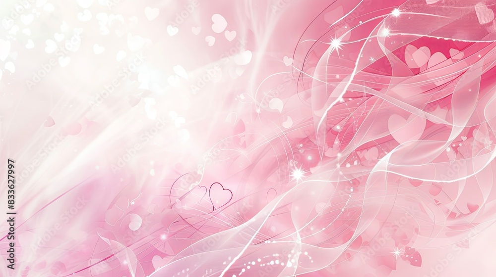 Soft pink and white abstract background with floral patterns, heart motifs, and elegant ribbons Soft pink and white abstract background with floral patterns, heart motifs, and elegant ribbons