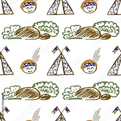 Seamless pattern. Children's drawings with wax crayons