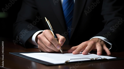 signing a will Drafting a will, concluding contracts, lawyer services Attorney service Sign by hand and with a pen. photo
