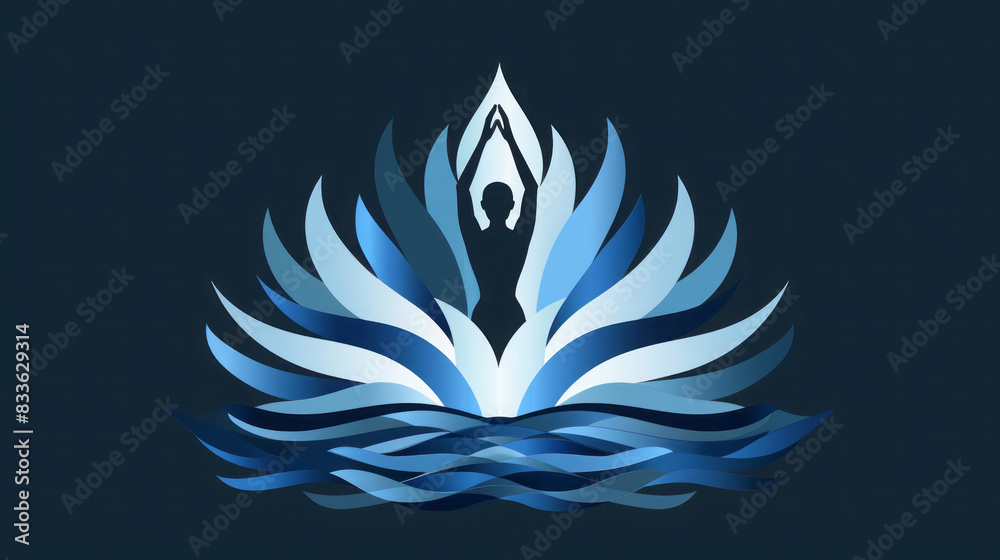 Abstract Yoga Pose with Blue Lotus Design Abstract Yoga Pose with Blue Lotus Design