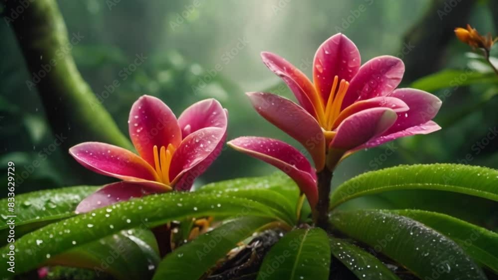 plumeria flower plant is bright pink with a yellow center footage plumeria flower plant is bright pink with a yellow center footage