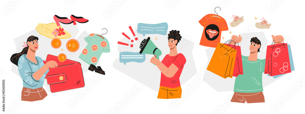 Business concepts set for customer acquisition sales and marketing theme, flat vector illustration isolated on white background. SMM and marketing strategy banners. Business concepts set for customer acquisition sales and marketing theme, flat vector illustration isolated on white background. SMM and marketing strategy banners.