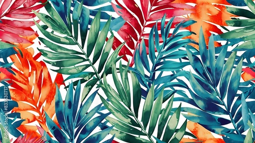 watercolor colorful tropical palm leaves Wallpapper