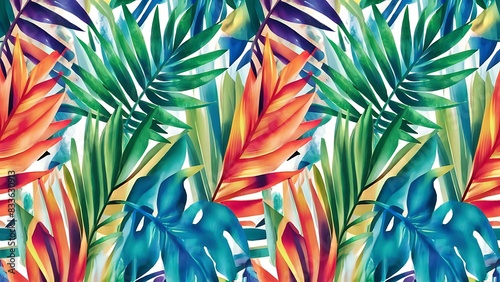 watercolor colorful tropical palm leaves Wallpapper