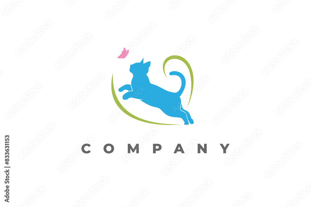 logo cat and butterfly and love shape vet logo cat and butterfly and love shape vet