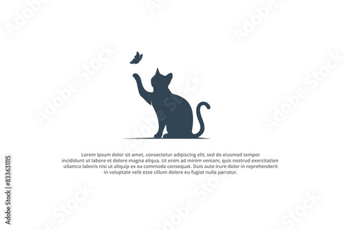 cat catching butterfly silhouette logo