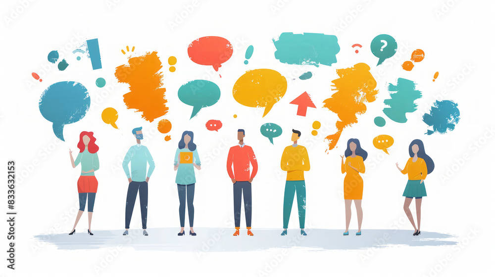People Engaging in Conversation with Speech Bubbles People Engaging in Conversation with Speech Bubbles