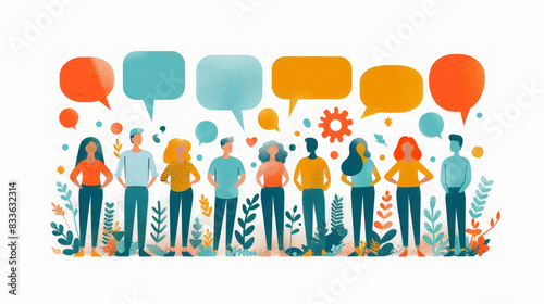 People Engaging in Conversation with Speech Bubbles