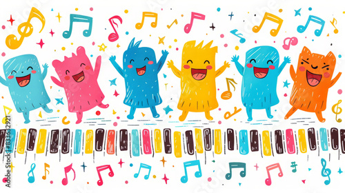 Wallpaper Mural Illustration of Happy Children Dancing on Piano Keys Torontodigital.ca