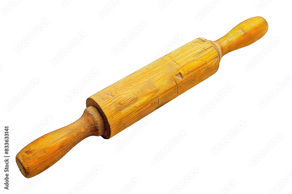 Close-up of a wooden rolling pin for baking and cooking on transparent background Close-up of a wooden rolling pin for baking and cooking on transparent background