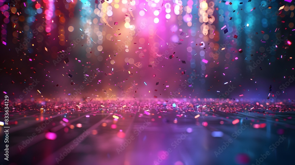 A vibrant background with confetti and lights, creating an atmosphere of celebration for the New Year's Eve party. The confetti is scattered across the scene in various shades of reds. A vibrant background with confetti and lights, creating an atmosphere of celebration for the New Year's Eve party. The confetti is scattered across the scene in various shades of reds.