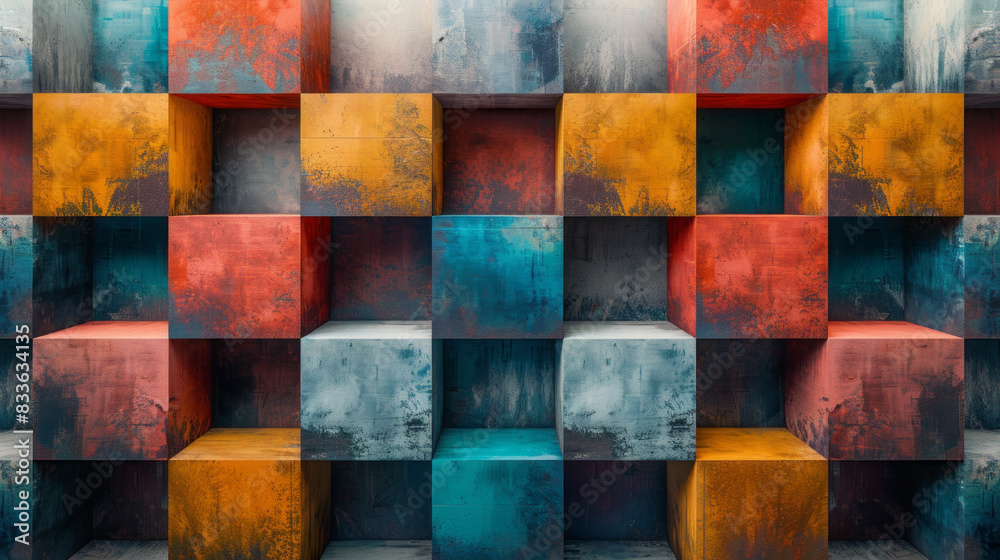 Fototapeta premium Abstract Colorful Cubes with Textured Surface