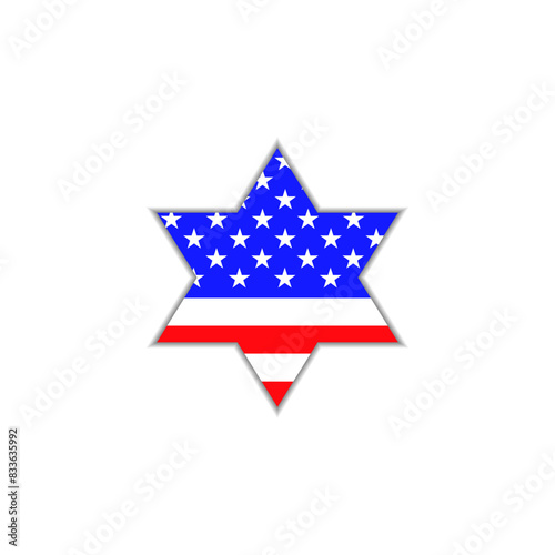 Star of David with american flag inside on white background. Vector illustration