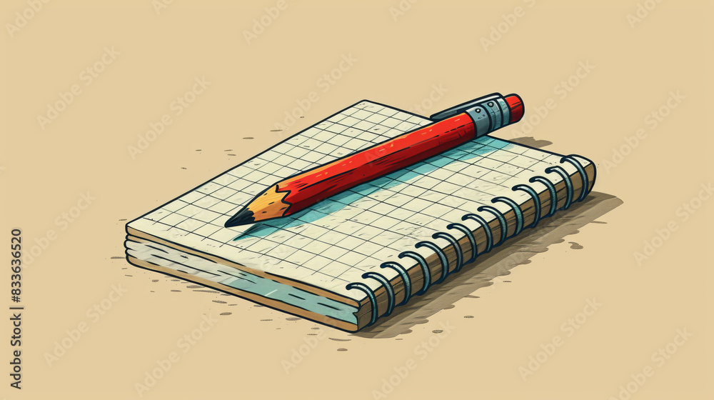 Grid Notebooks with Pencils on White Background Grid Notebooks with Pencils on White Background
