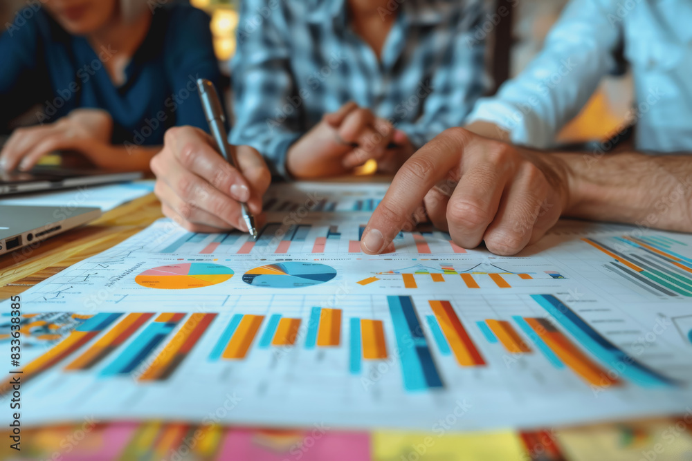 Business team meeting to analyze data charts for marketing plans and office profits. Business team meeting to analyze data charts for marketing plans and office profits.