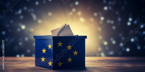 European Union elections concept image, ballot box background with copy space 