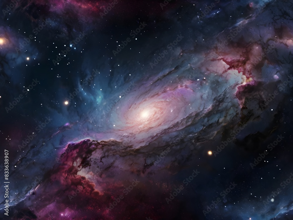 Obraz premium Space background with realistic nebula and shining stars. Colorful cosmos with stardust and milky way. Magic color galaxy. Infinite universe and starry night. Vector illustration AI Generative