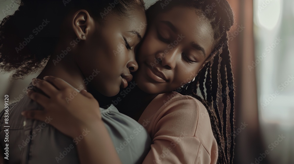 Caring African American Mother Hugging Teenager
Caring African American Mother Hugging Teenager