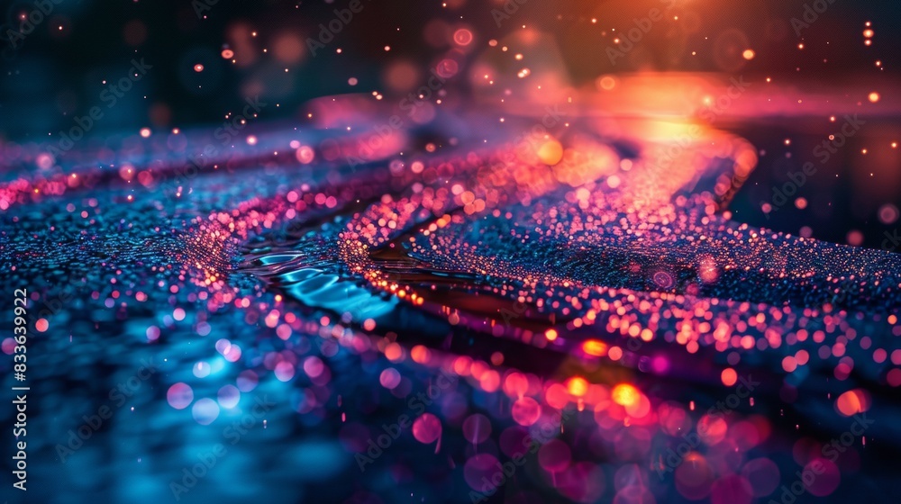 Colorful water droplets with vibrant bokeh lights Colorful water droplets with vibrant bokeh lights