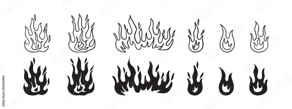 Doodle fire outline set. Vector various fire. flame illustration isolated . Doodle fire outline set. Vector various fire. flame illustration isolated .