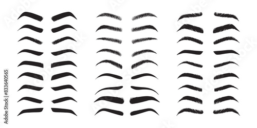 Isolated Eyebrows set Cartoon. Eyebrow makeup template. Classic brow makeup shaping vector set. Various eyebrows types. shapes, thin, thick, curved eyebrows set. 