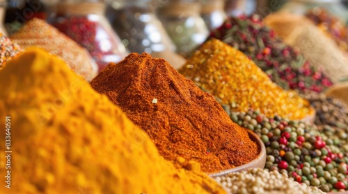 Assortment of spices in a marketplace