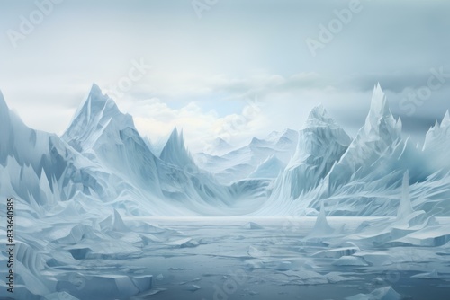 Unspoiled and majestic arctic iceberg landscape: a serene and tranquil winter scene of untouched natural beauty, with expansive views of icy mountains and clear blue skies