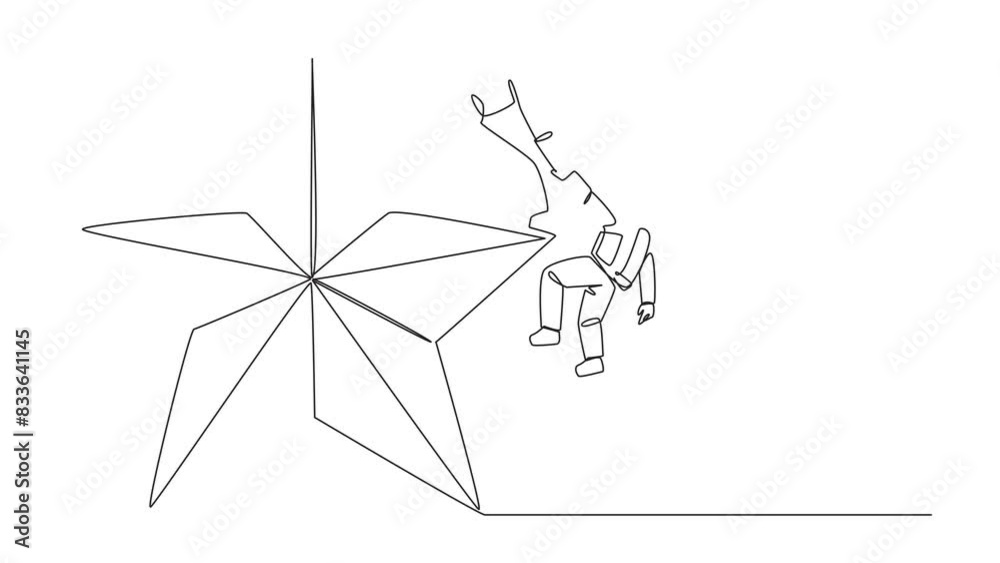Animated self drawing of continuous line drawing astronaut helps colleague climb big star. Metaphor achieving dreams of success together. Have a very good position. Full length single line animation Animated self drawing of continuous line drawing astronaut helps colleague climb big star. Metaphor achieving dreams of success together. Have a very good position. Full length single line animation